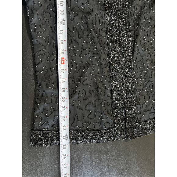 Silk Beaded Evening Jacket Women's Large Black Jet Beads Formal Cocktail Luxury - Picture 10 of 10